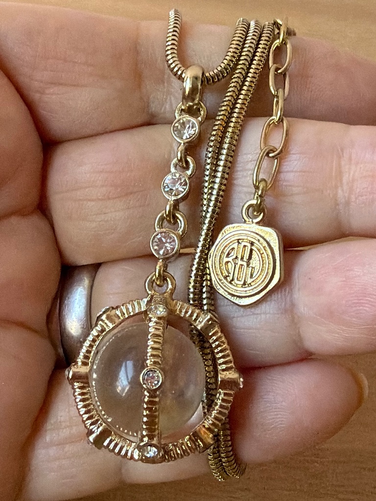 R. J. Graziano Crystal / Glass Round Orb Pendant Snake Chain Necklace Gold Tone